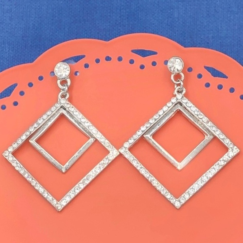 🌼 Double open Square Rhinestone Earrings